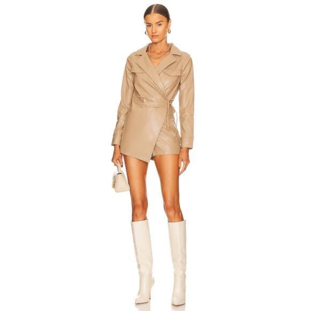 As Is SUPERDOWN Chantel Faux Leather Romper in Nude Size Small